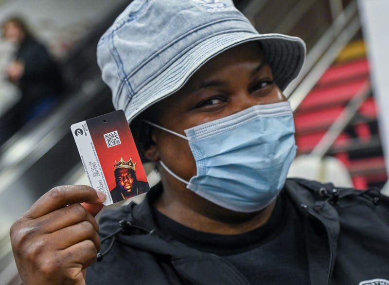 Commemorative MetroCards depicting the Notorious B.I.G. are sold at Atlantic Av-Barclays Center on Saturday, May 21, 2022, which would have been the slain rapper’s 50th birthday.