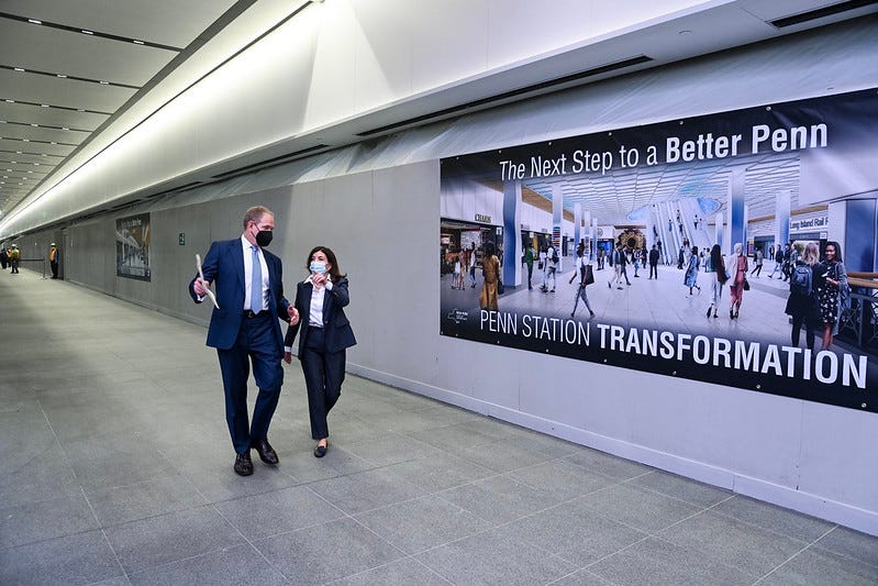 MTA Chair and CEO Janno Lieber walking through the new LIRR terminal with Governor Kathy Hochul