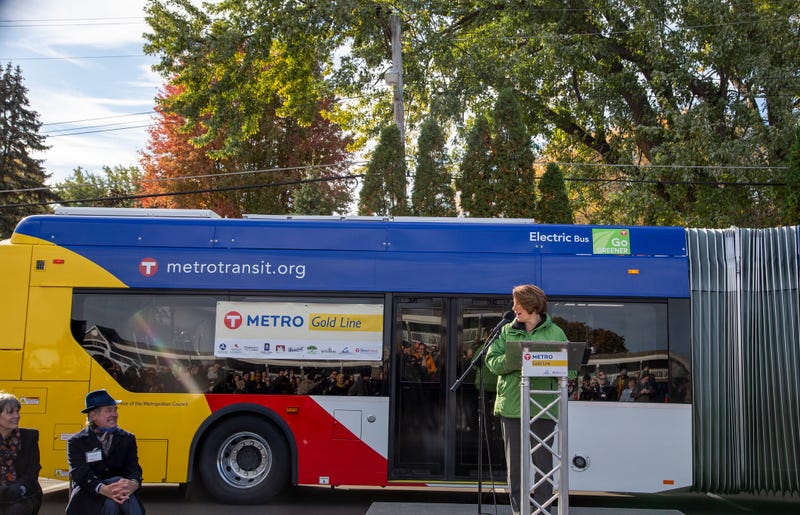Minnesota Senator Amy Klobuchar (D) speaks at the groundbreaking for Metro Transit's new Gold Line which is set to begin running in March.