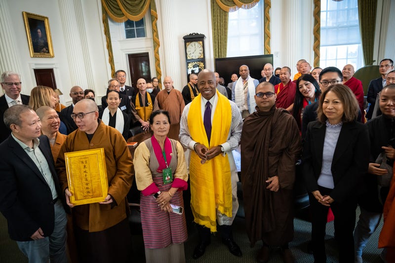 Adams hosted religious and cultural leaders at City Hall on Thursday for his announcement of support for State Assemblywoman Jennifer Raskumar's bill.