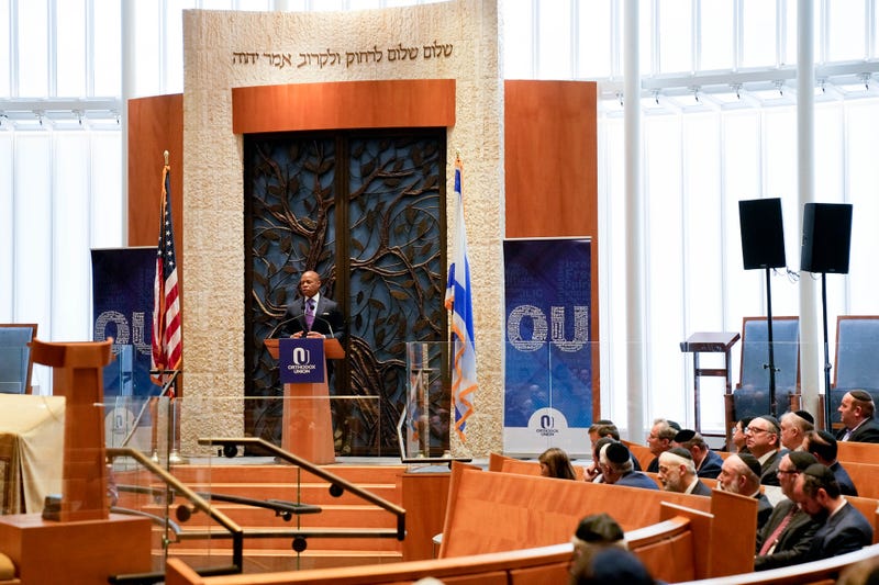 Mayor Eric Adams participates in a meeting with the Orthodox Union about Jewish community security on Dec. 12, 2022
