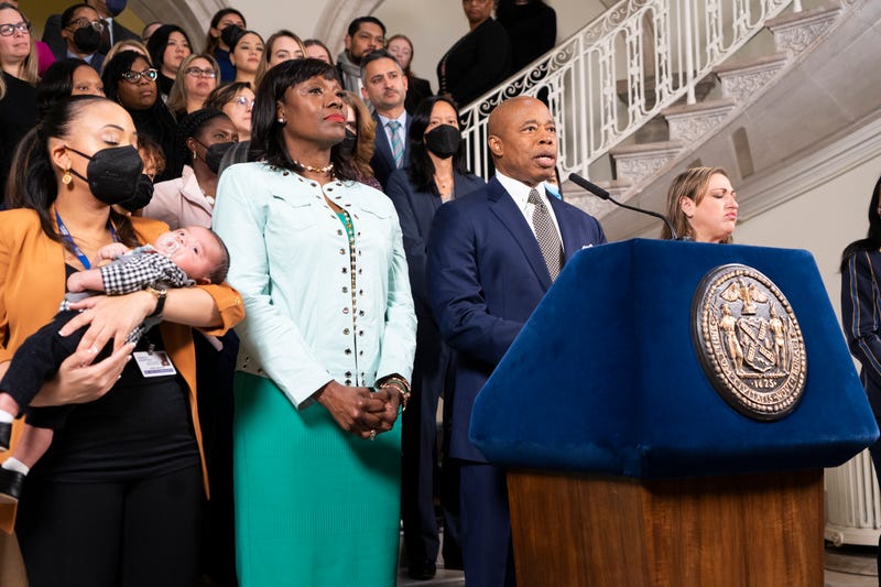 Mayor Eric Adams outlines plans to create a model for the future of women's health care in New York City. City Hall, Tuesday.