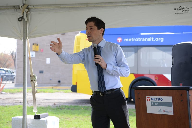 Minneapolis Mayor Jacob Frey at the B Line groundbreaking in 2023.