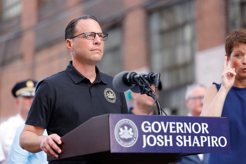 Gov. Josh Shapiro speaks at a press conference after the I-95 collapse in Philadelphia, June 12, 2023.