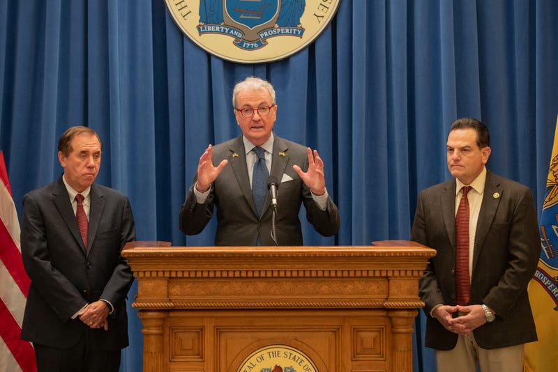 New Jersey Gov. Phil Murphy announces details of a property tax relief proposal for senior citizens with Assembly Speaker Coughlin and Senate President Scutari in Trenton.