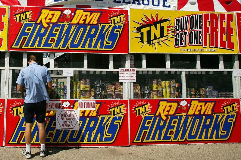 FILLMORE, CA - JUNE 28: A fireworks stand, one of about 25 booths that are open for business, advertises on the first day of fireworks sales for Fourth of July celebrations June 28, 2005 in Fillmore, California. Sales began today in the 264 jurisdictions 