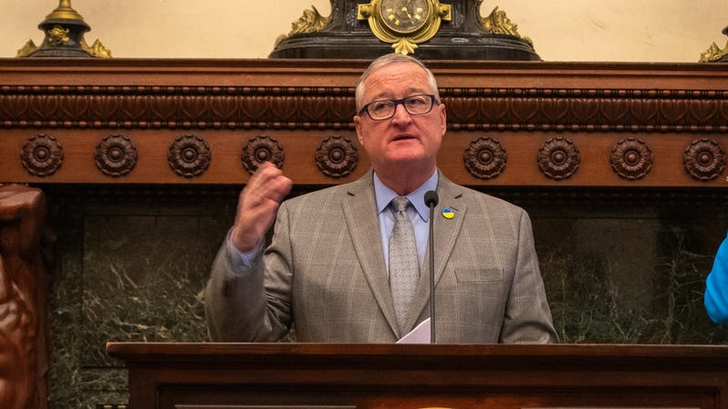 Mayor Jim Kenney speaks inside City Hall.