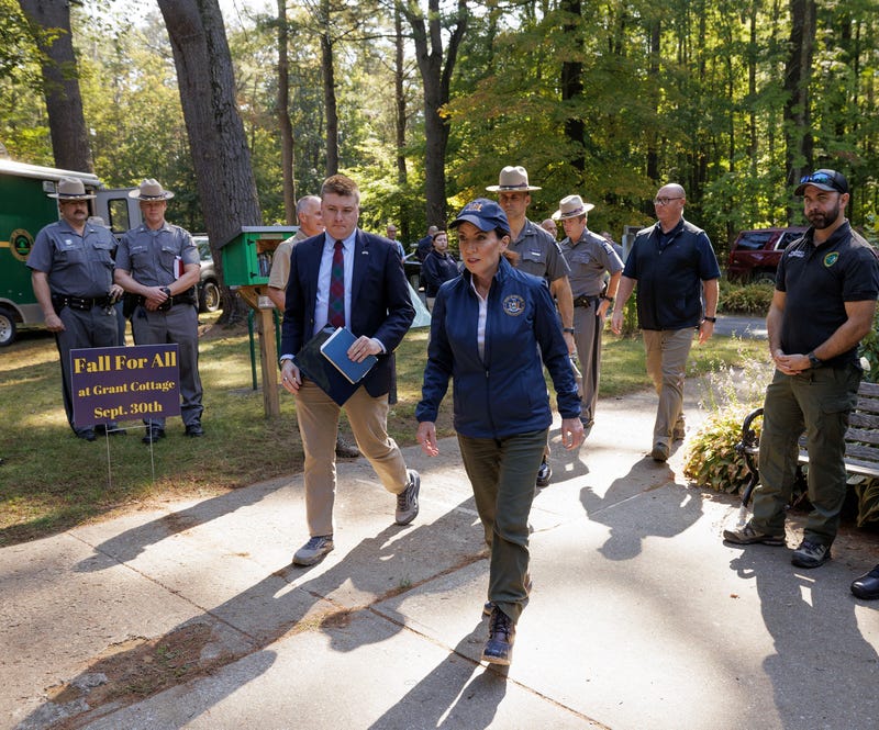Gov. Kathy Hochul with state police at the park on Sunday