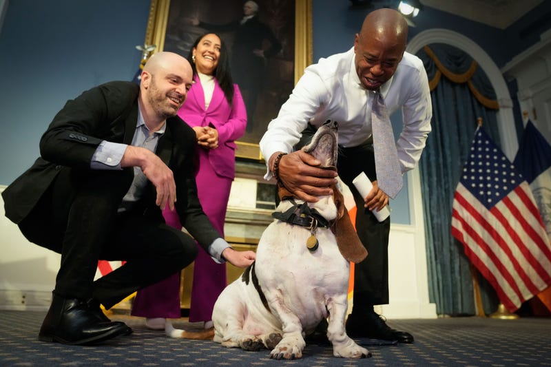 New York City Mayor Eric Adams with Dog Mayor, Sally at City Hall on Thursday, October 19, 2023.
