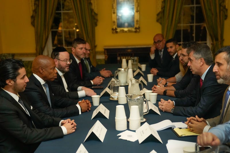 Mayor Eric Adams met with Israeli Minister of Foreign Affairs Eli Cohen and the families of hostages abducted during Hamas' Oct. 7 terror attack on Oct. 24, 2023 at Gracie Mansion.