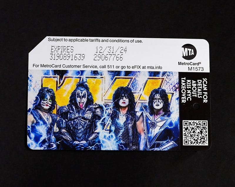 Limited edition MetroCards released in conjunction with the KISS “End of the Road” farewell shows at Madison Square Garden, photographed on Tuesday, Nov 21, 2023.