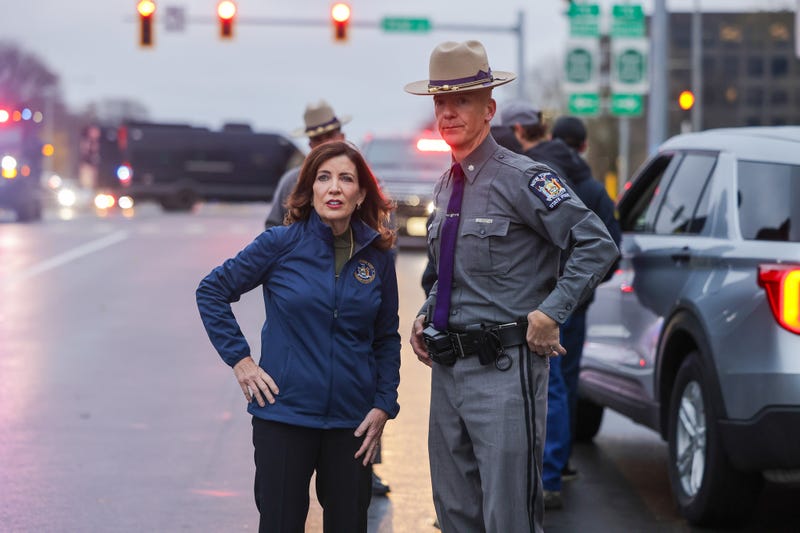 Gov. Kathy Hochul on the scene of the Rainbow Bridge explosion Wednesday.