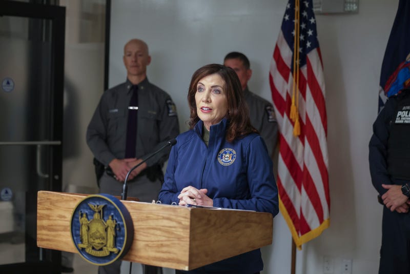Gov. Kathy Hochul held a press conference addressing the possible car bombing on the Rainbow Bridge.