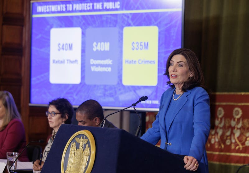 Governor Kathy Hochul presents the Fiscal Year 2025 Executive Budget in the Red Room at the State Capitol.