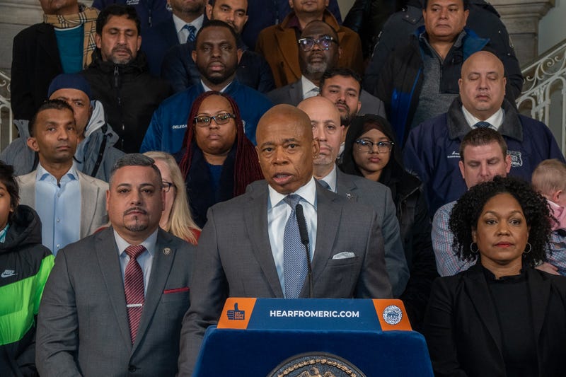 Adams and administration officials make a public safety-related announcement at City Hall on Jan. 21.