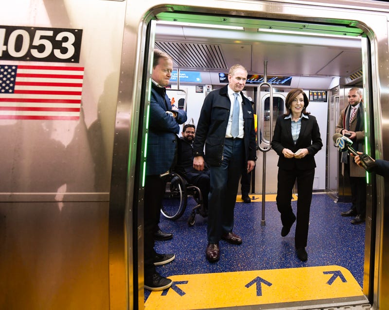 Governor Kathy Hochul and MTA Chair & CEO Janno Lieber unveil and take an inaugural ride on the first R211T subway along the C line from the 207 St Yard on Thursday, Feb 1, 2024.