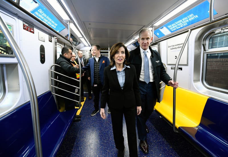 Governor Kathy Hochul and MTA Chair & CEO Janno Lieber unveil and take an inaugural ride on the first R211T subway along the C line from the 207 St Yard on Thursday, Feb 1, 2024.