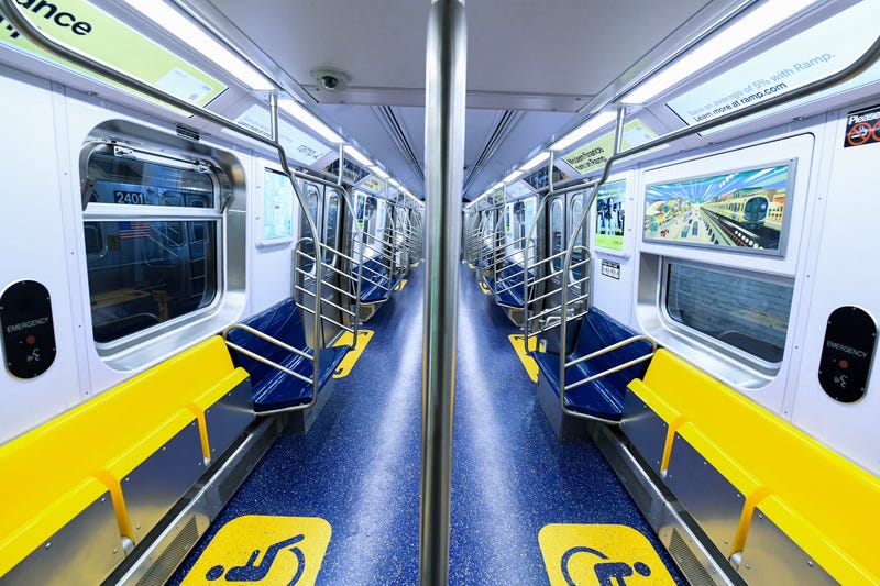 The inside of the first R211T subway that will run along the C line.