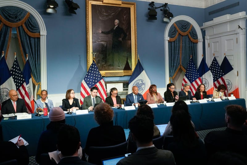 Mayor Eric Adams and senior administration officials hold an in-person media availability on February 27, 2024