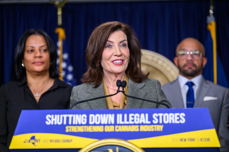 Gov.Kathy Hochul is joined by representatives of New York’s legal cannabis retailers, including Conditional Adult-Use Retail Dispensary (CAURD) licensees, to announce the State’s steps forward in shutting down the illegal cannabis market on Feb. 27, 2024.