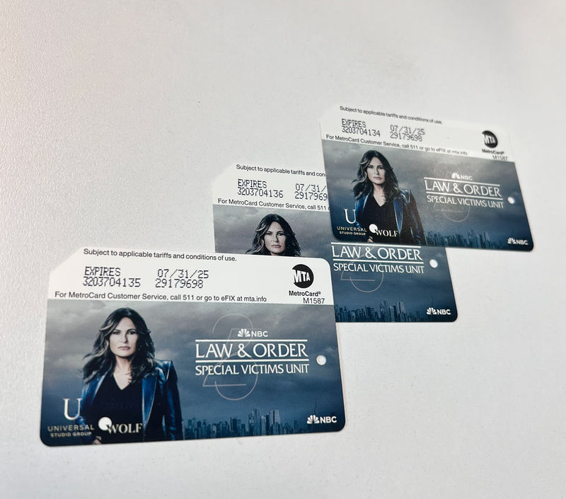 The MetroCards feature a photo of Emmy Award-winning actor Mariska Hargitay in character as Captain Olivia Benson