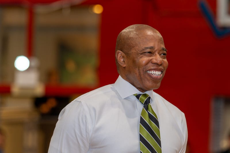 Mayor Eric Adams at the Manhattanville Community Center this month