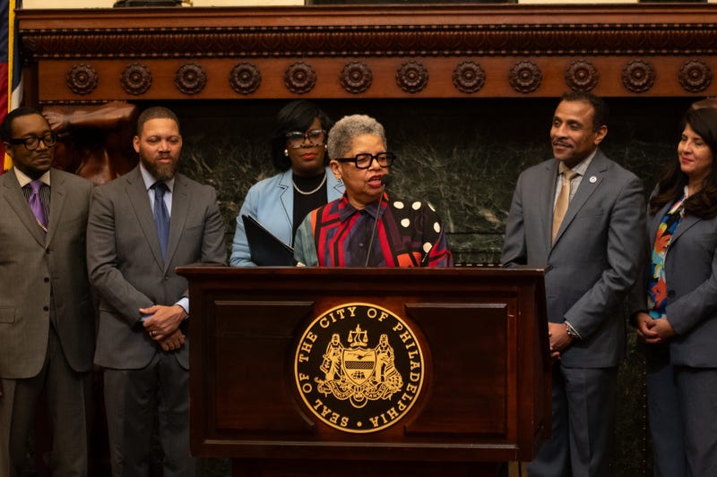 Joyce Wilkerson (podium) speaks at a school board appointee press conference on April 2, 2024.