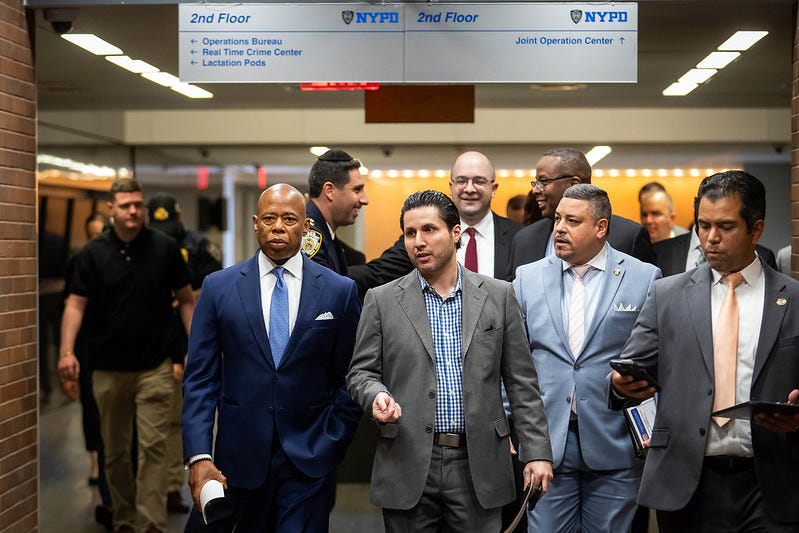 Mayor Eric Adams and NYPD officials hold a briefing regarding security for the Israel Day Parade on Sunday.