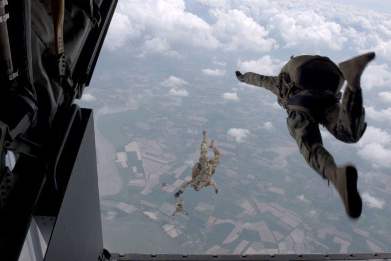 U.S Army Special Forces commemorate WWII with jump into Mont Saint-Michel, Normandy, France.