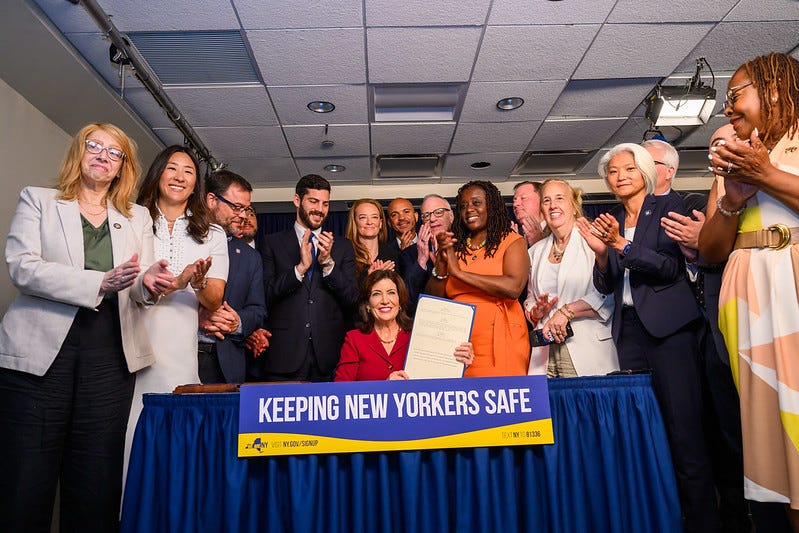 Gov. Kathy Hochul signs legislation to encourage the safe use of e-bikes and lithium-ion batteries on July 11, 2024.