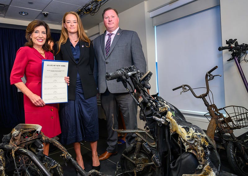 Gov. Kathy Hochul signs legislation to encourage the safe use of e-bikes and lithium-ion batteries on July 11, 2024.