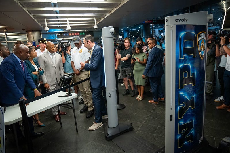 Weapons scanners are being installed in select subway stations over the next month. The program launched on Friday, July 26, at the Fulton Center subway station.