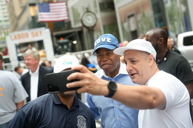 Mayor Eric Adams marches in the New York City Central Labor Council’s (NYCCLC) annual Labor Day Parade on Fifth Avenue in Manhattan on Saturday, Sept. 7, 2024.