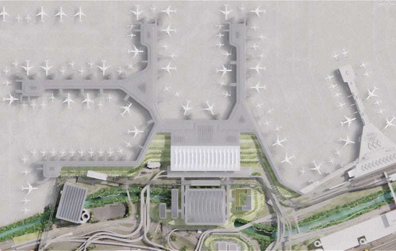 A rendering of the aerial view of the new long-term plan’s layout