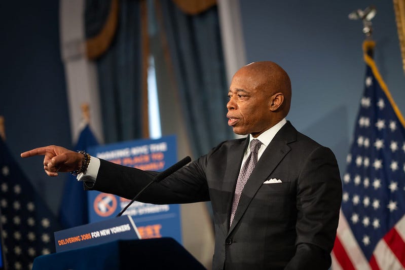 Mayor Eric Adams holds an in-person media availability at City Hall on Feb. 5, 2025.