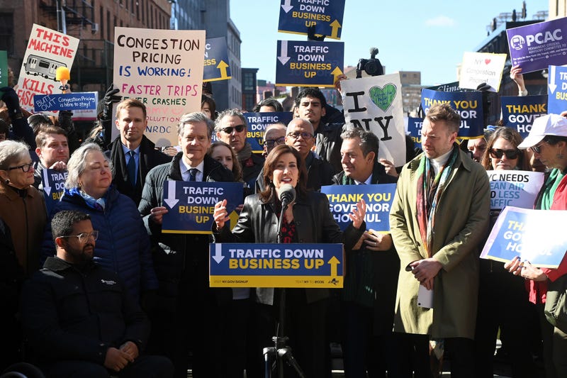 Governor Kathy Hochul holds a press conference touting the benefits of congestion pricing on March 21, 2025