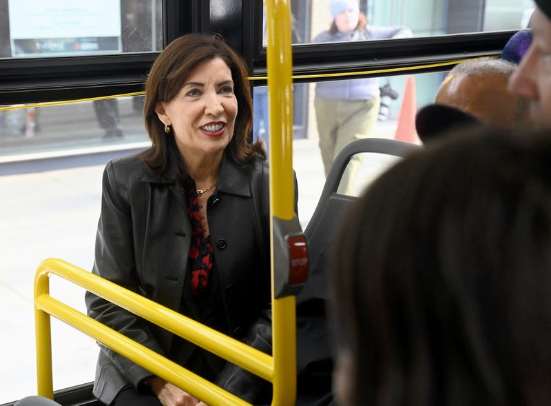 Hochul rode a bus on 14th Street to show how travel times have sped up with less congestion