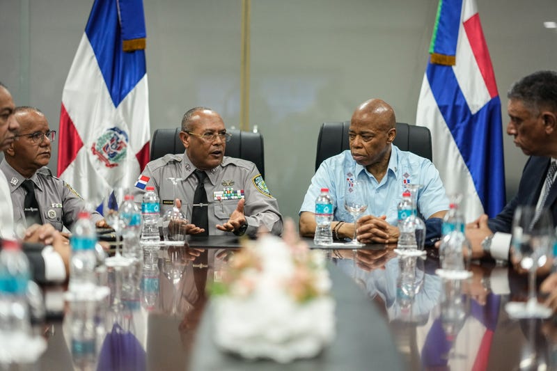 Mayor Eric Adams meets meet with first responders at the Santo Domingo Police Department on April 14, 2025
