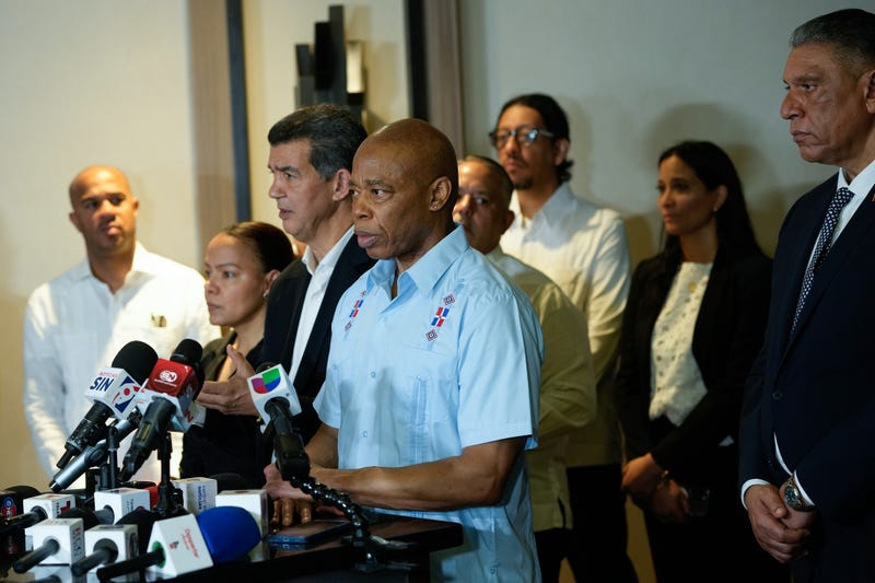 Mayor Eric Adams holds a press conference in Santo Domingo, Dominican Republic on April 14, 2025