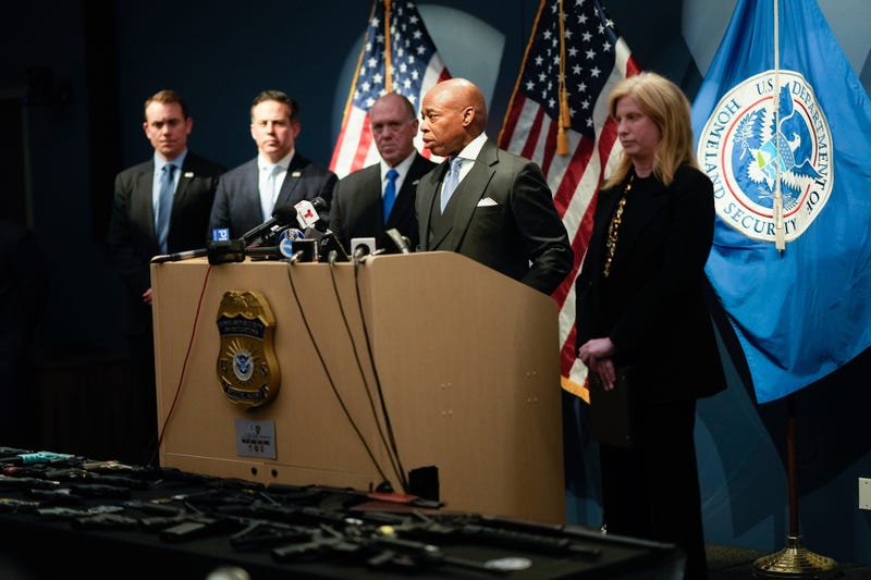 Mayor Eric Adams and NYPD Commissioner Jessica S. Tisch joined Homeland Security investigators for a press conference on April 22, 2025\