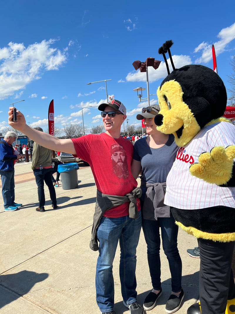Buzzbee making friends at Phillies Opening Day