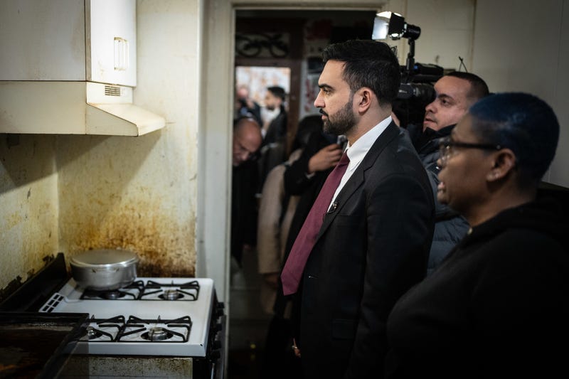 Mayor Zohran Mamdani tours a building in Brooklyn on Jan. 1, 2026