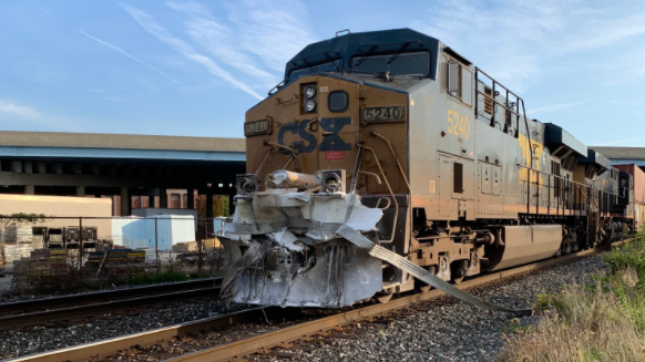 Semi truck erupts in fireball when struck by train in Indianapolis