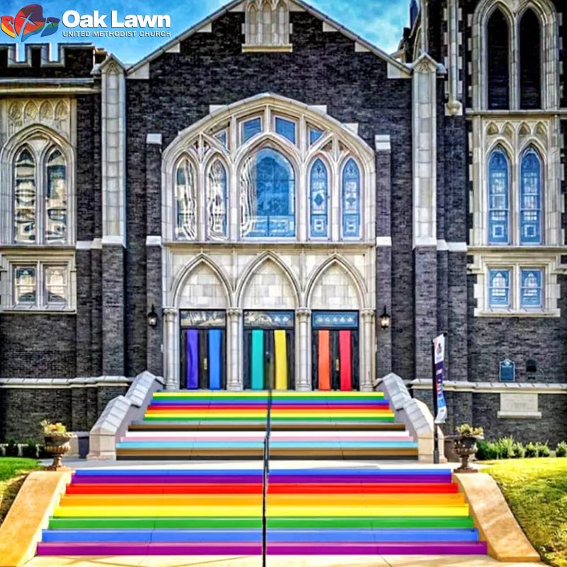 Oak Lawn United Methodist Church has painted its front steps in rainbow colors this week — a public display of support for the LGBTQ community made amid Greg Abbott’s directive instructing Texas cities to remove rainbow-crosswalks.