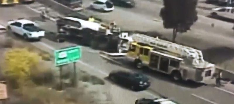 An overturned truck on I-580 in San Rafael caused major traffic problems on the Richmond-San Rafael Bridge on June 26, 2019.