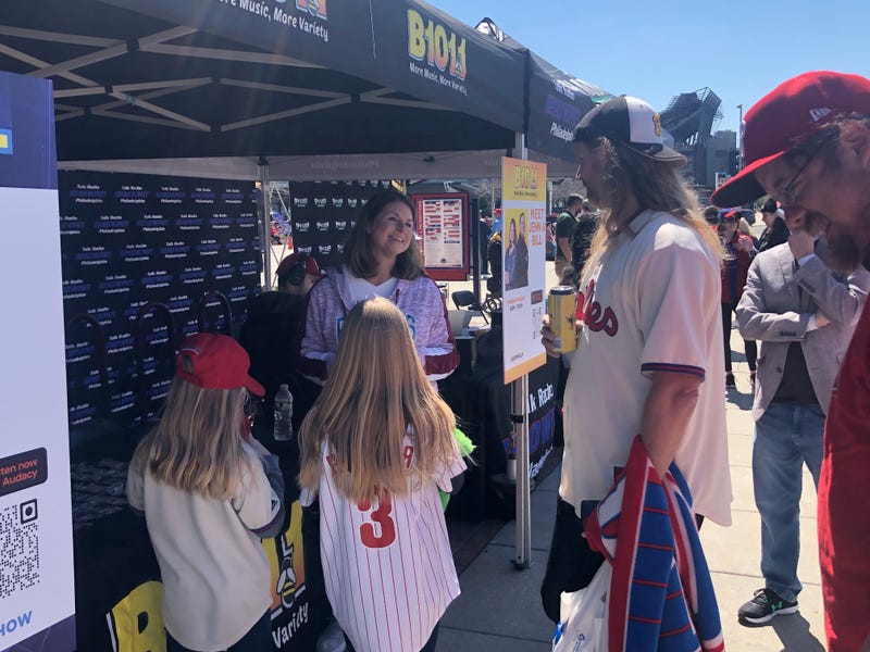 Jenn Ryan meeting B101.1 listeners at Philly's Opening Day