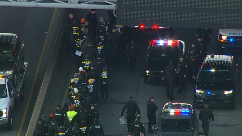 Pennsylvania State Police arrested 32 protesters who blocked traffic on I-76 Thursday afternoon.