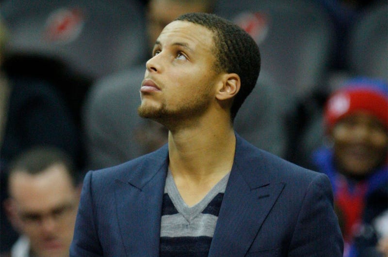 Jan 18, 2012; Newark, NJ, USA; Golden State Warriors point guard Stephen Curry not suited for game against the New Jersey Nets at the Prudential Center. New Jersey Nets defeat the Golden State Warriors 107-100. Mandatory Credit: Jim O'Connor-USA TODAY Spo