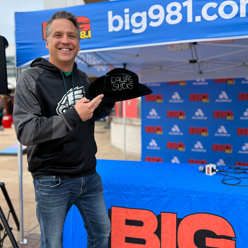 Eagles fans with BIG 98.1's Dallas Sucks hat before the Eagles vs. Cowboys game