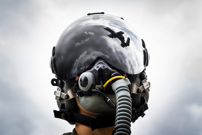 1st Lt. Anton King, 75th Fighter Squadron pilot, poses for a photo wearing an HGU-55/P helmet